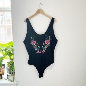 Forever 21 Black Floral Embroidery Bodysuit Size 3X